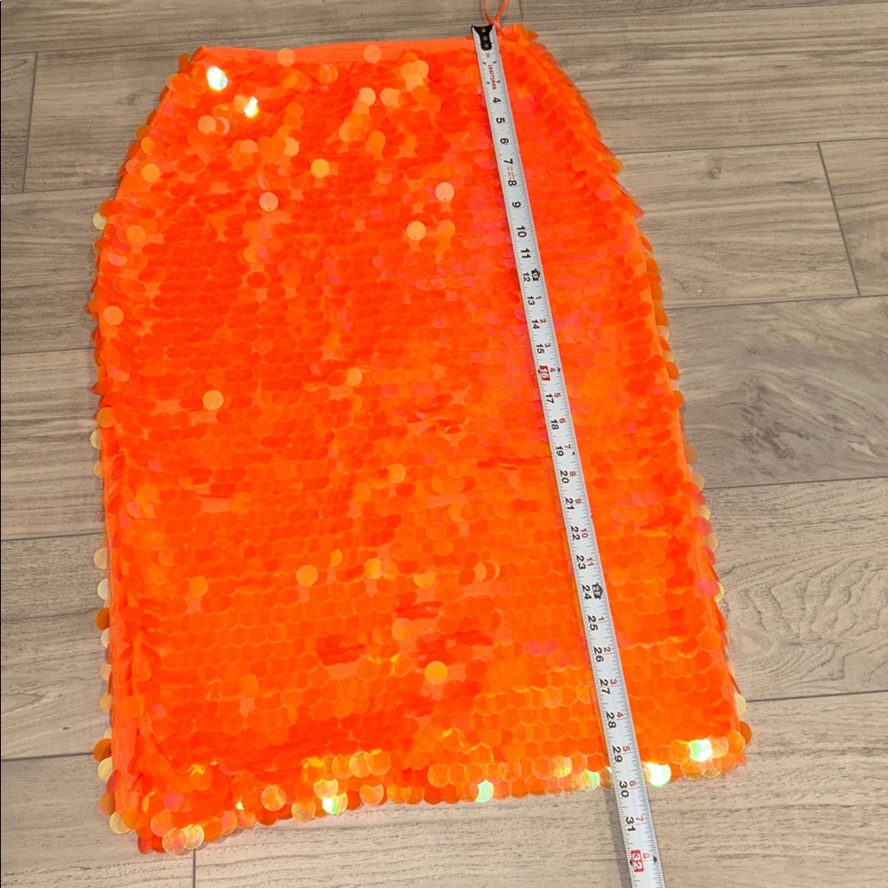 Anthropologie Vibrant Sequin Pencil Skirt,Orange Sequin Disc Skirt size 6 - Picture 12 of 14